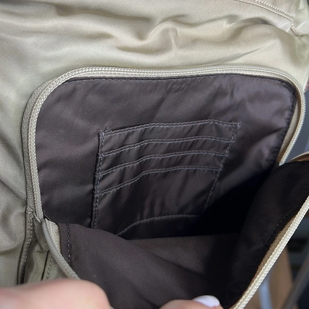 Tumi Voyager Khaki Nylon Brown Leather Trim Crossbody Bag